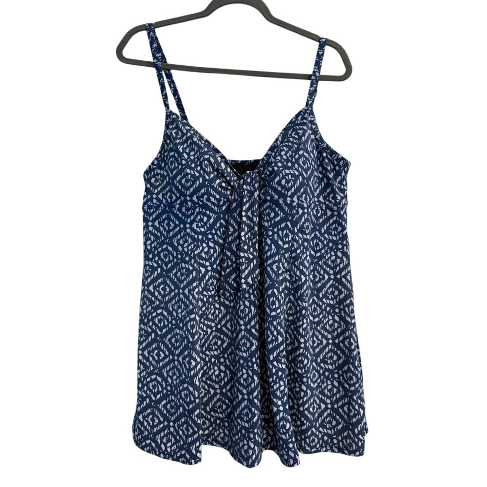 Fit 4 U Blue Black‎ White Printed Tile Supportini One-Piece Sz 16 W Swimsuit